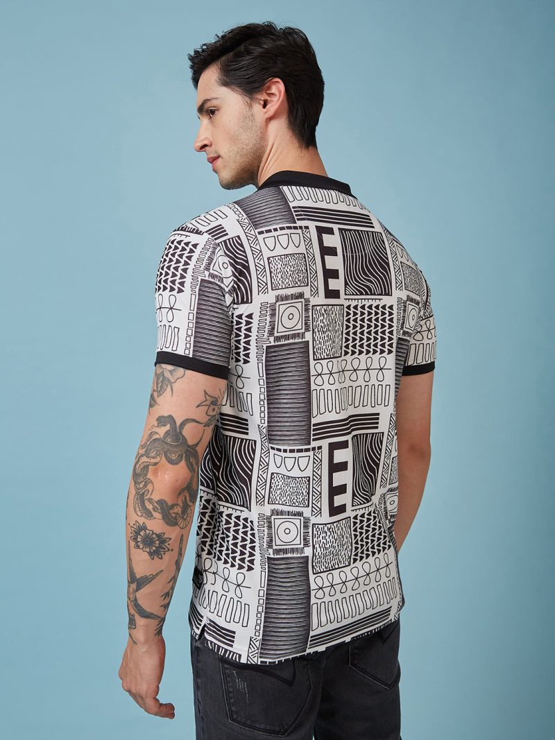 Status Quo Men'S Abstract Printed Polo Collar Short Sleeves Regular Fit Tshirt
