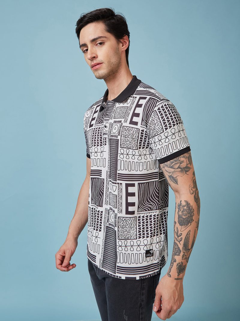 Status Quo Men'S Abstract Printed Polo Collar Short Sleeves Regular Fit Tshirt
