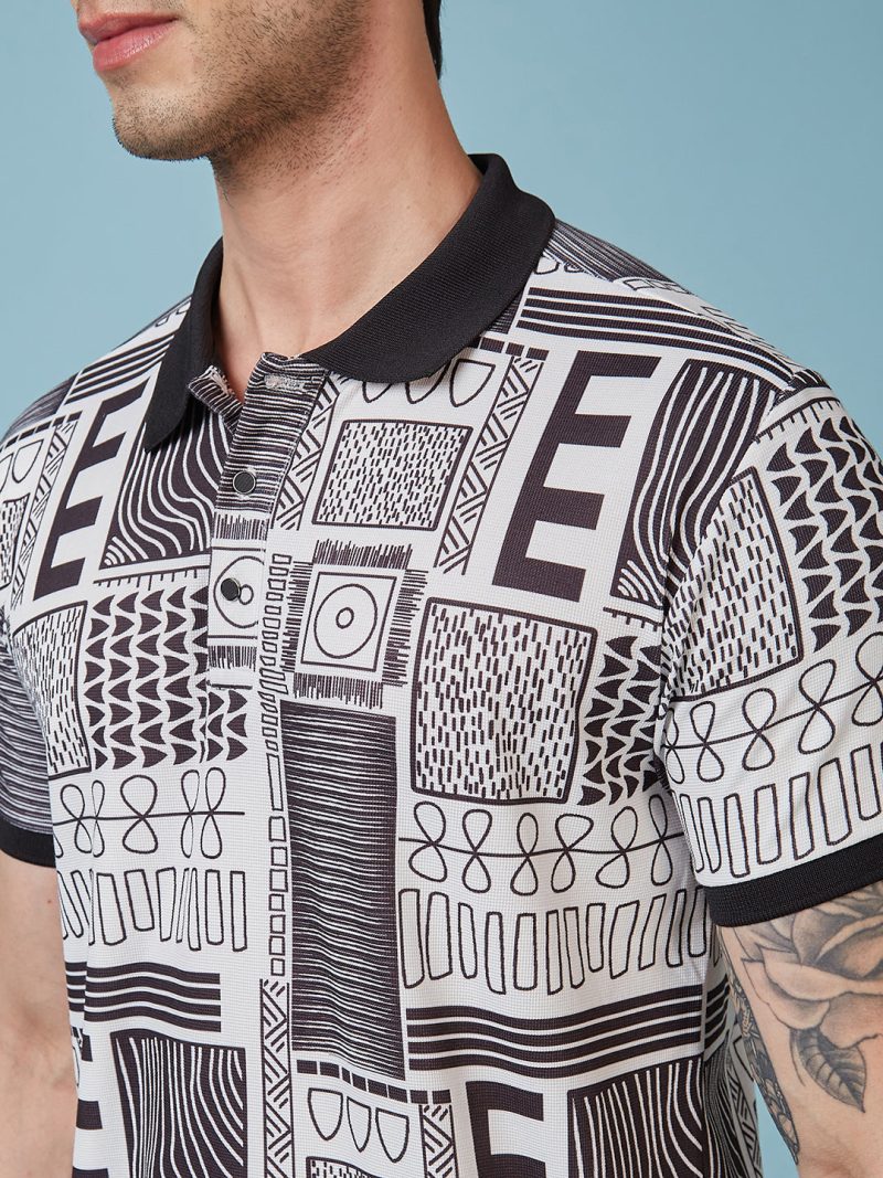 Status Quo Men'S Abstract Printed Polo Collar Short Sleeves Regular Fit Tshirt
