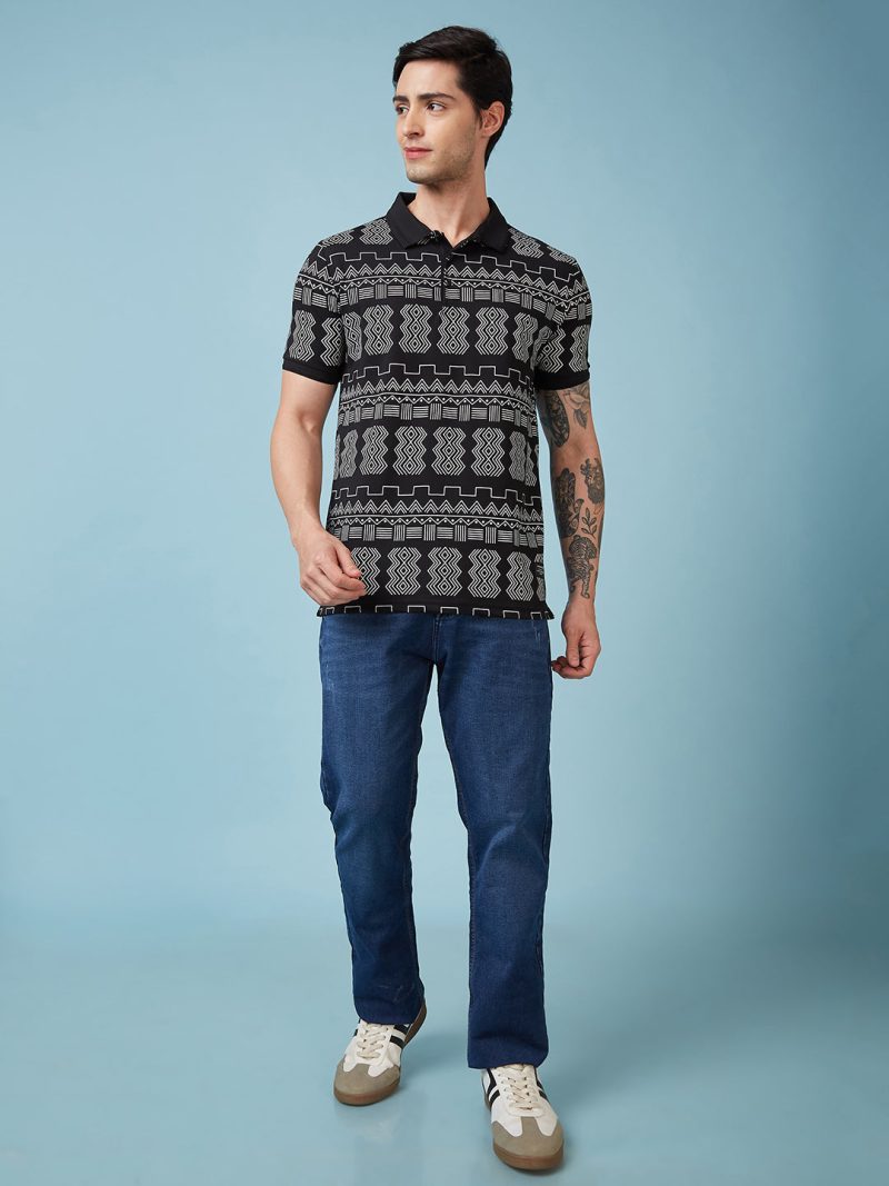 Status Quo Men'S Abstract Printed Polo Collar Short Sleeves Regular Fit Tshirt