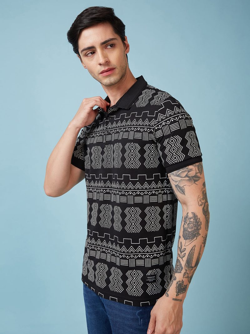 Status Quo Men'S Abstract Printed Polo Collar Short Sleeves Regular Fit Tshirt
