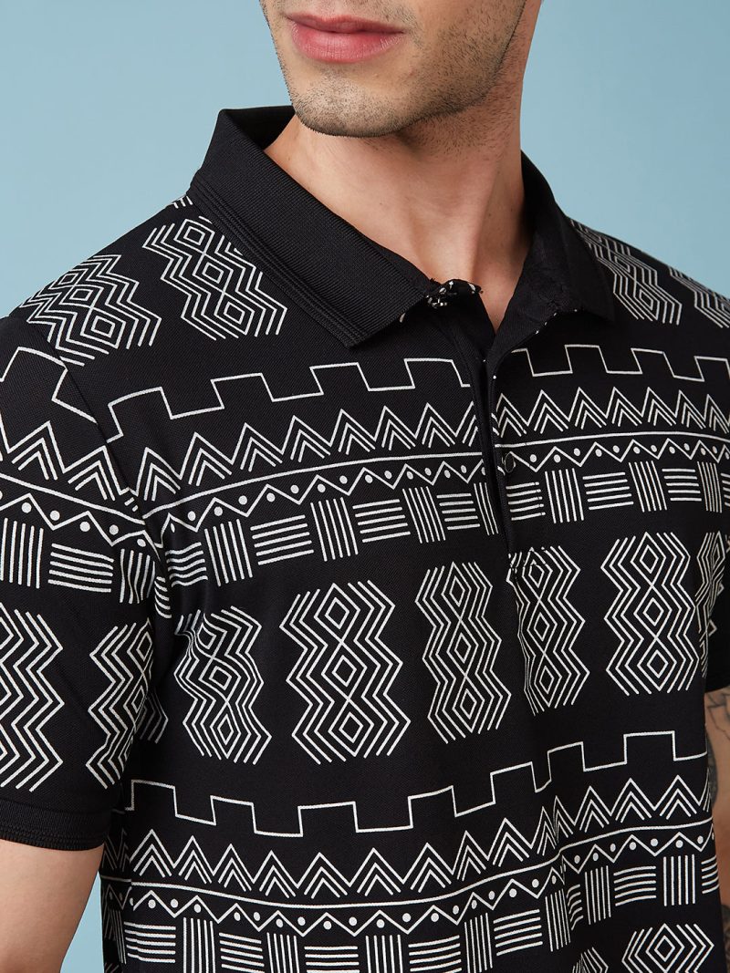 Status Quo Men'S Abstract Printed Polo Collar Short Sleeves Regular Fit Tshirt