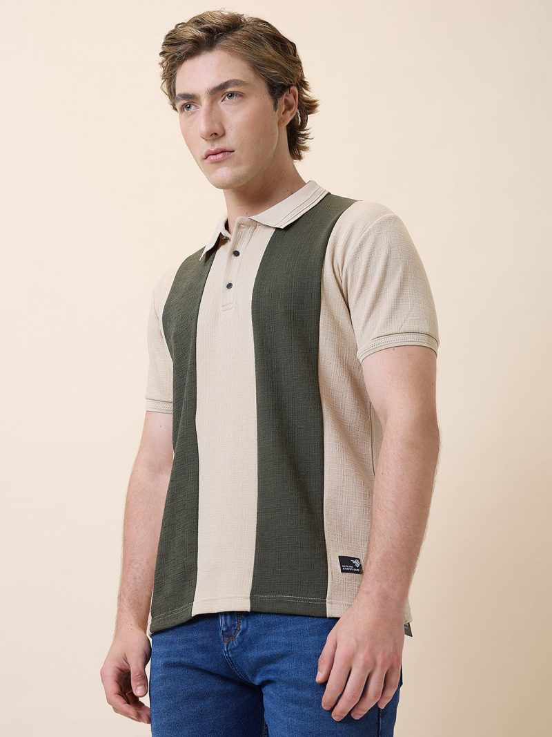Status Quo Men'S Self Design Polo Collar Half Sleeves Regular Fit Tshirt