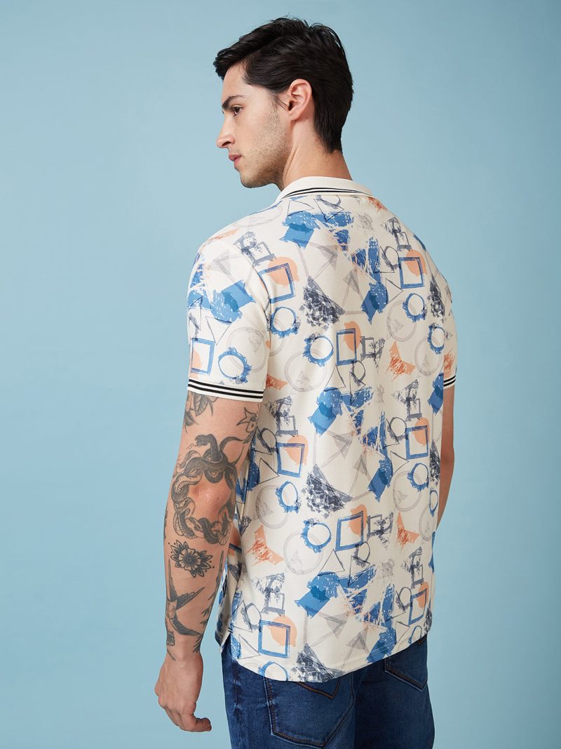 Status Quo Men'S Geometric Printed Polo Collar Short Sleeves Regular Fit Tshirt