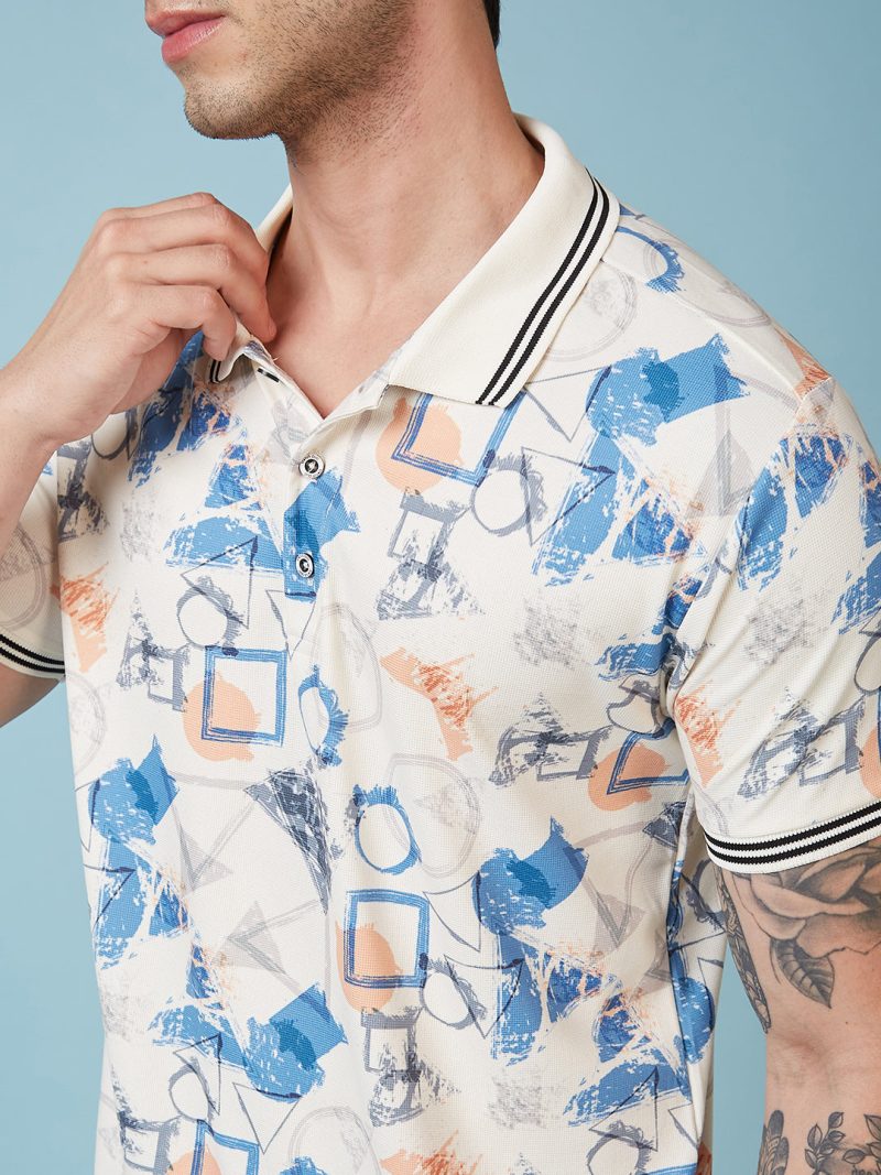Status Quo Men'S Geometric Printed Polo Collar Short Sleeves Regular Fit Tshirt
