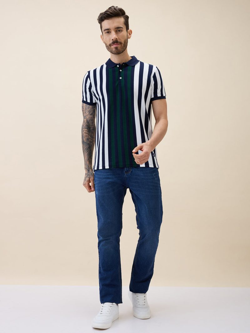 Status Quo Status Quo Men'S Striped Polo Collar Half Sleeves Regular Fit Tshirt