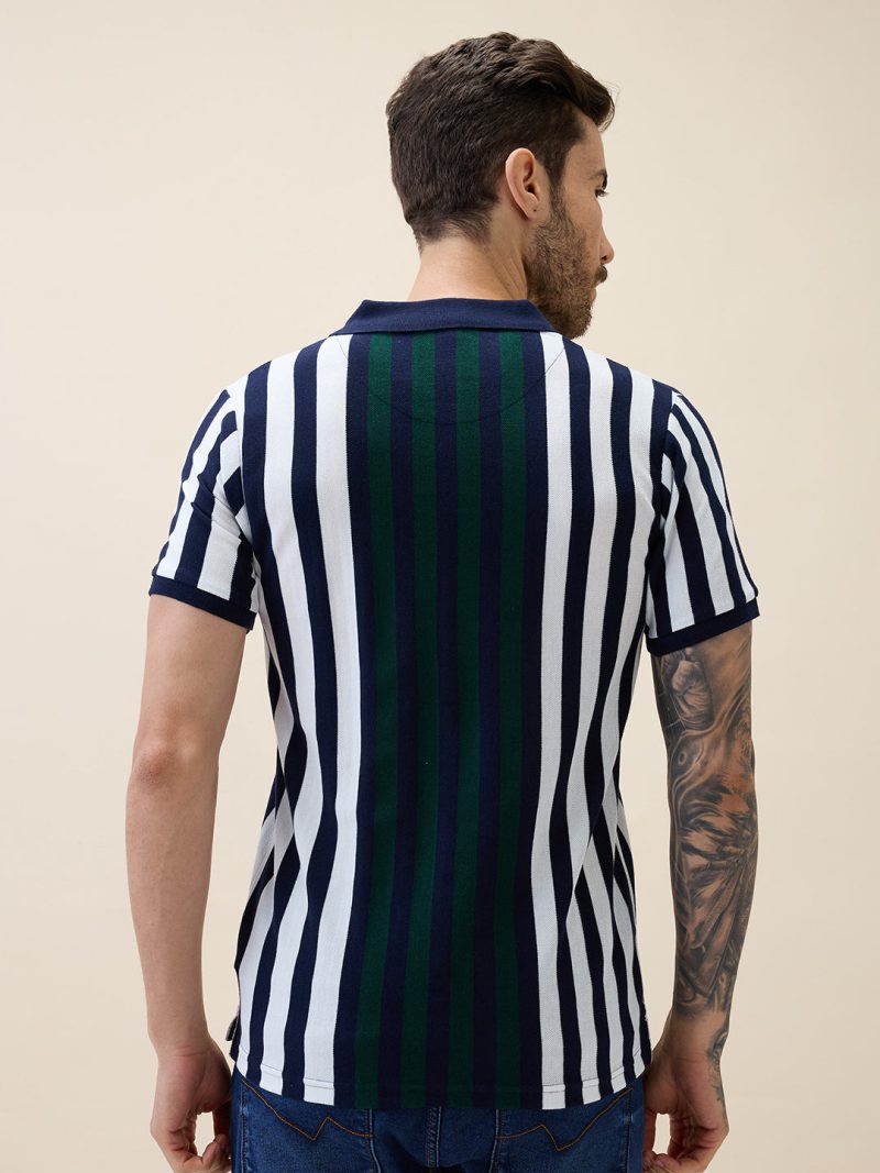 Status Quo Status Quo Men'S Striped Polo Collar Half Sleeves Regular Fit Tshirt