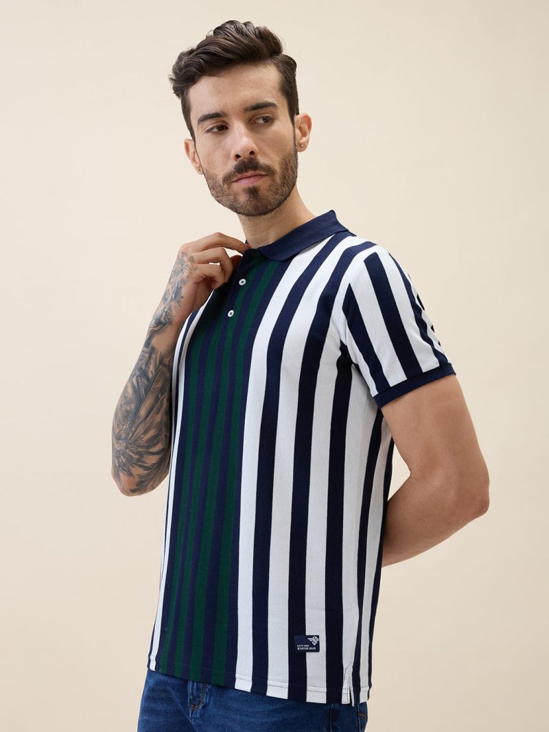 Status Quo Status Quo Men'S Striped Polo Collar Half Sleeves Regular Fit Tshirt