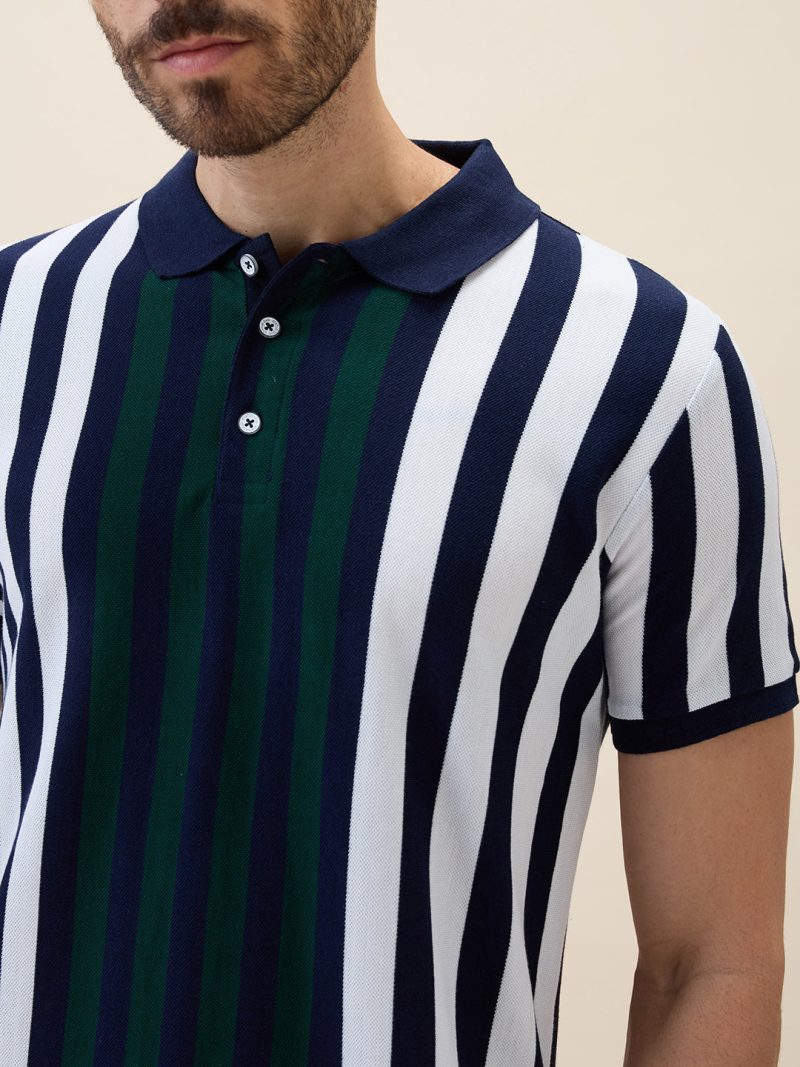 Status Quo Status Quo Men'S Striped Polo Collar Half Sleeves Regular Fit Tshirt