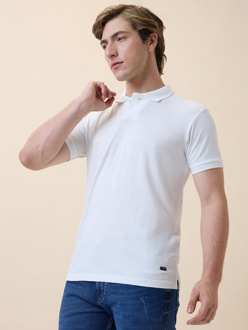 Status Quo Men'S Striped Polo Collar Half Sleeves Regular Fit Tshirt
