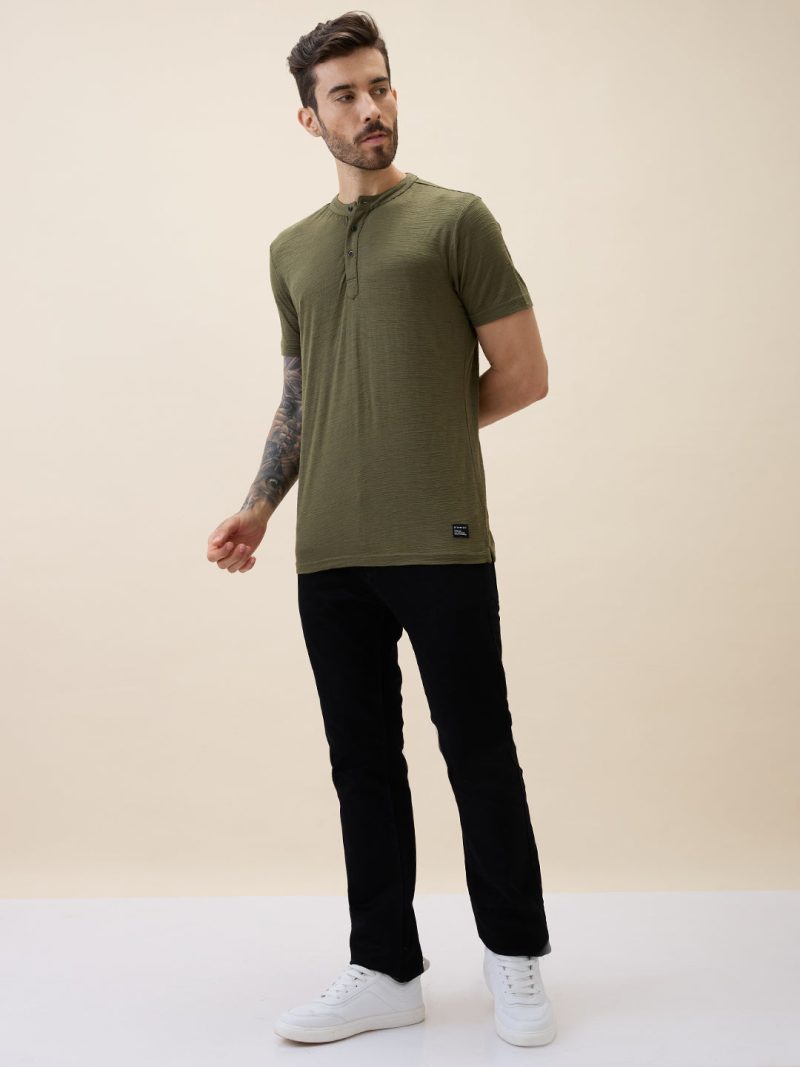 Status Quo Men'S Solid Henley Neck Half Sleeves Regular Fit Tshirt