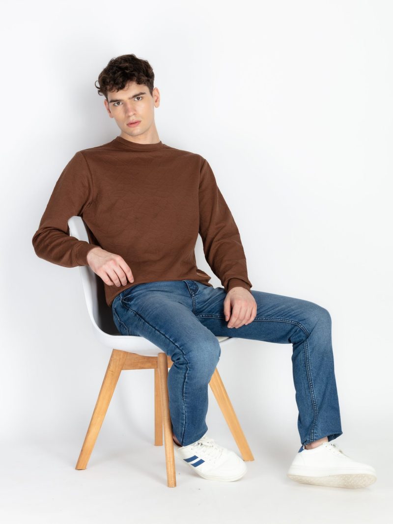 Mens Solid Round Neck Lightweight Sweatshirt