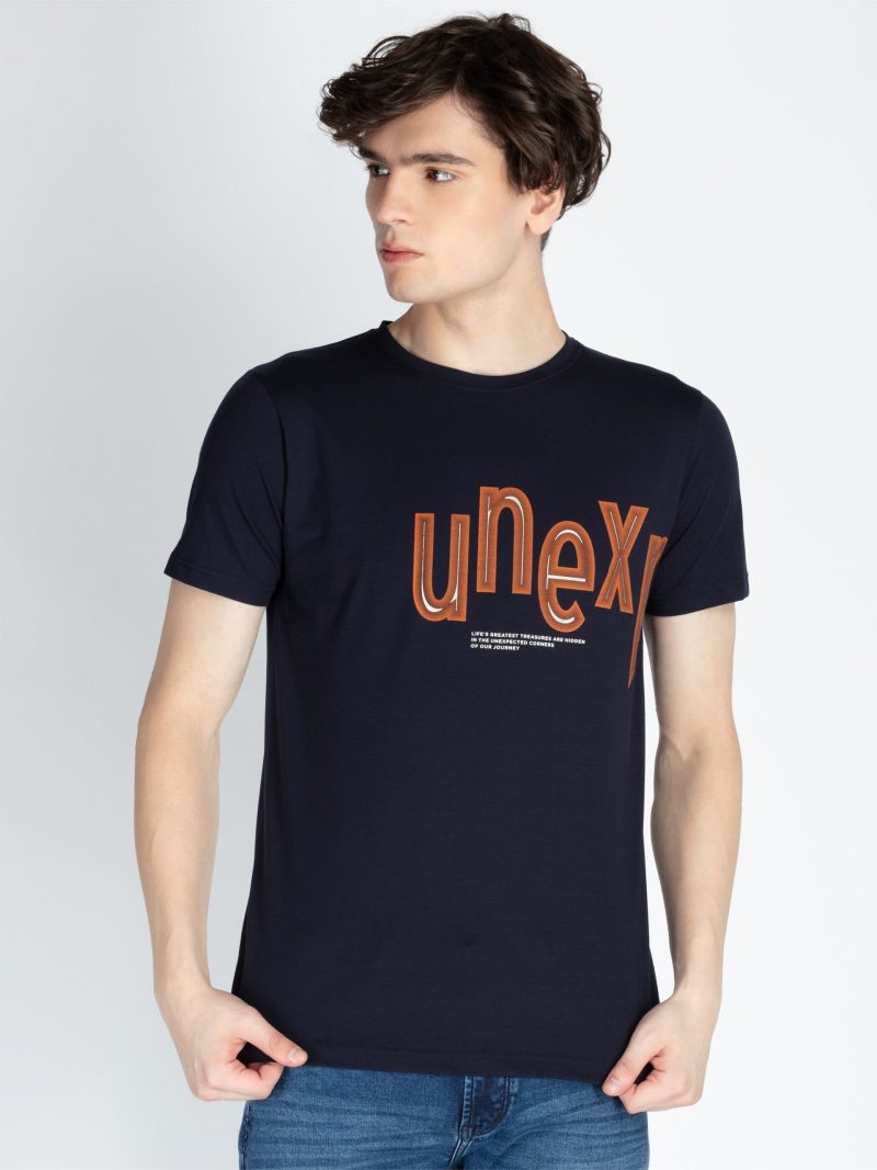 Mens Front Printed Round Neck T-Shirt