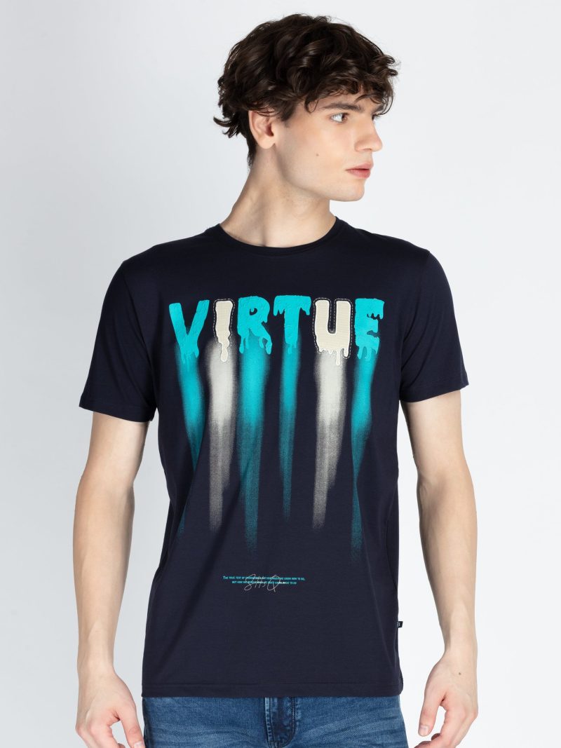 Mens Front Printed Round Neck T-Shirt