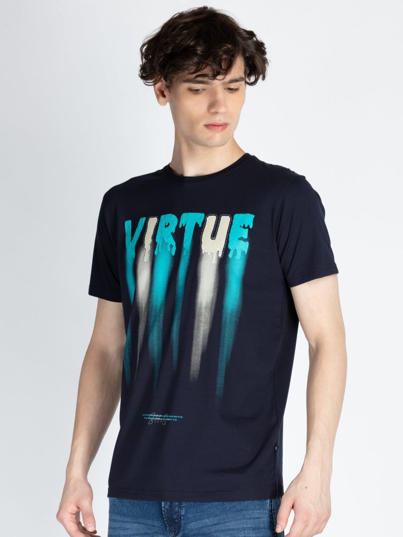 Mens Front Printed Round Neck T-Shirt