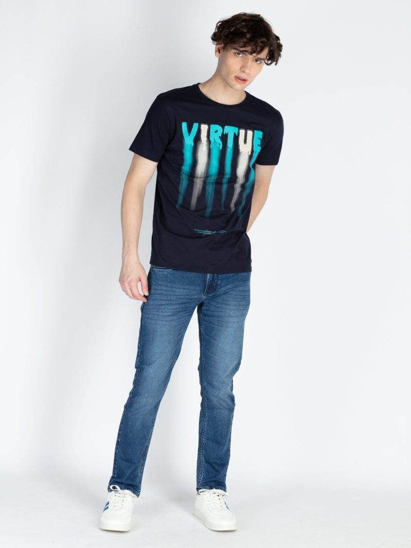 Mens Front Printed Round Neck T-Shirt