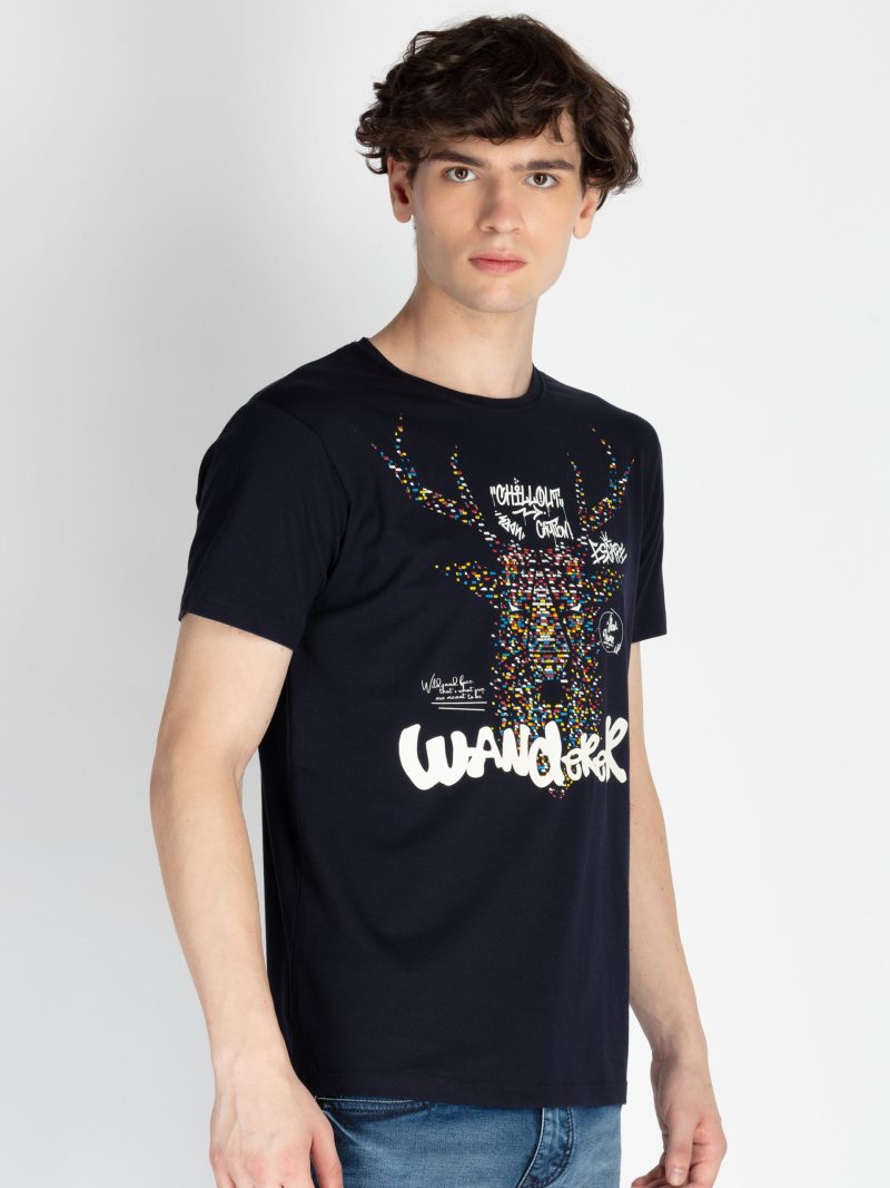 Mens Front Printed Round Neck T-Shirt