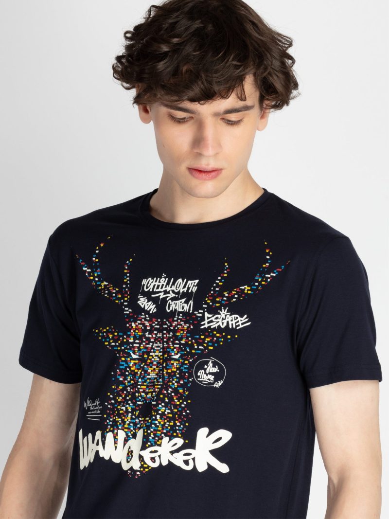 Mens Front Printed Round Neck T-Shirt