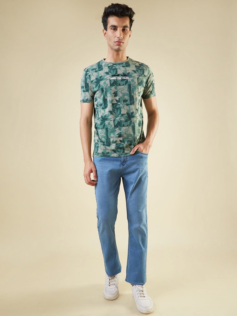 Status Quo Men'S All-Over Abstract Printed Round Neck Half Sleeves Regular Fit Tshirt