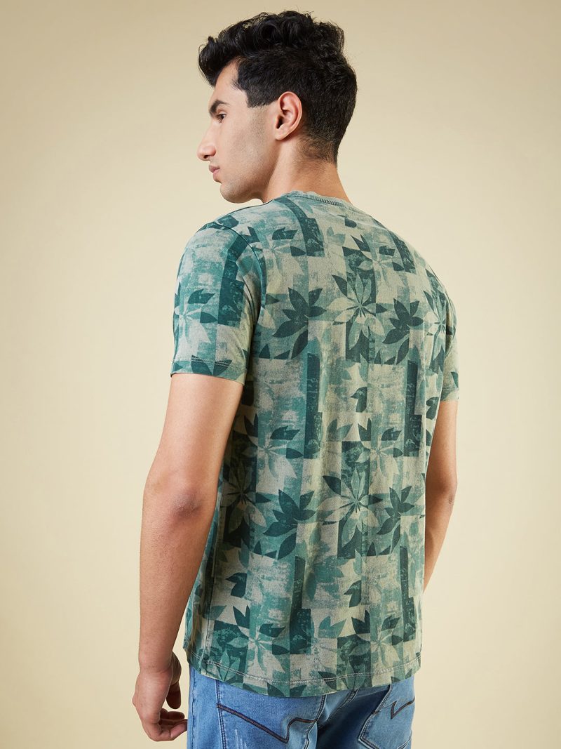Status Quo Men'S All-Over Abstract Printed Round Neck Half Sleeves Regular Fit Tshirt