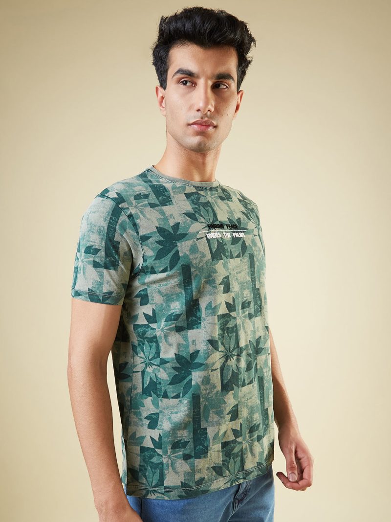 Status Quo Men'S All-Over Abstract Printed Round Neck Half Sleeves Regular Fit Tshirt