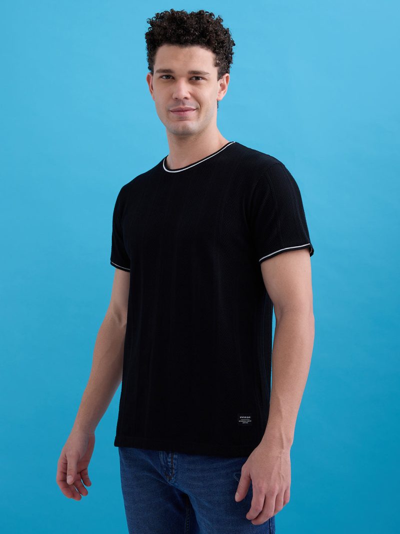 Status Quo Men'S Solid Round Neck Half Sleeves Regular Fit Tshirt