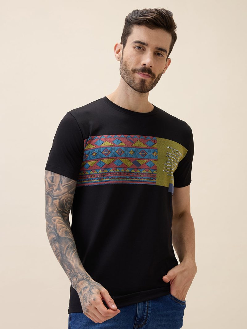 Men'S Printed Round Neck Half Sleeves Regular Fit Tshirt