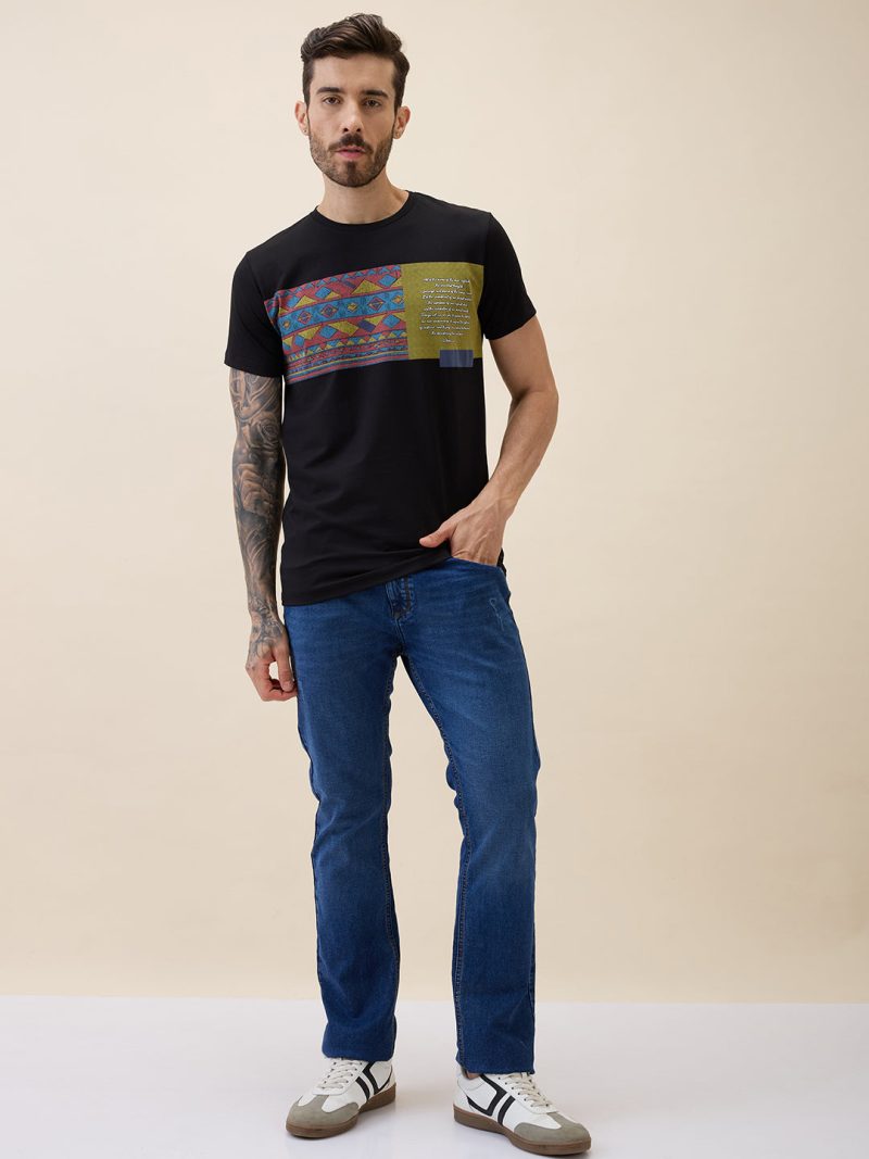 Men'S Printed Round Neck Half Sleeves Regular Fit Tshirt