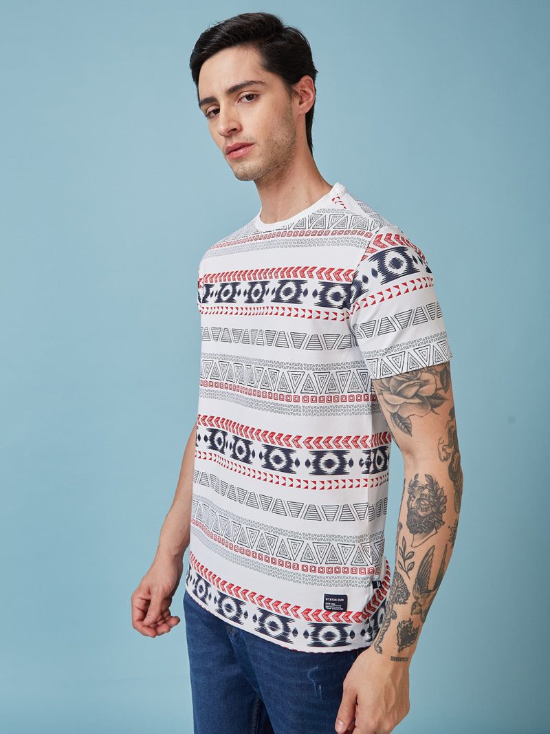 Status Quo Men'S Abstract Printed Round Neck Short Sleeves Regular Fit Tshirt