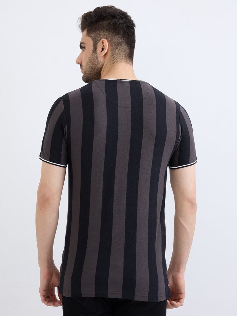 Status Quo Men'S Striped Half Sleeves Round Neck Regular Fit Tshirt