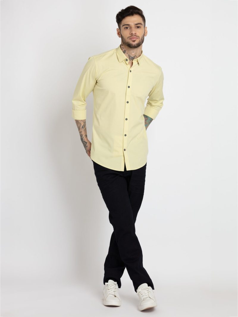 Status Quo Mens Solid Cotton Slim Fit Shirt