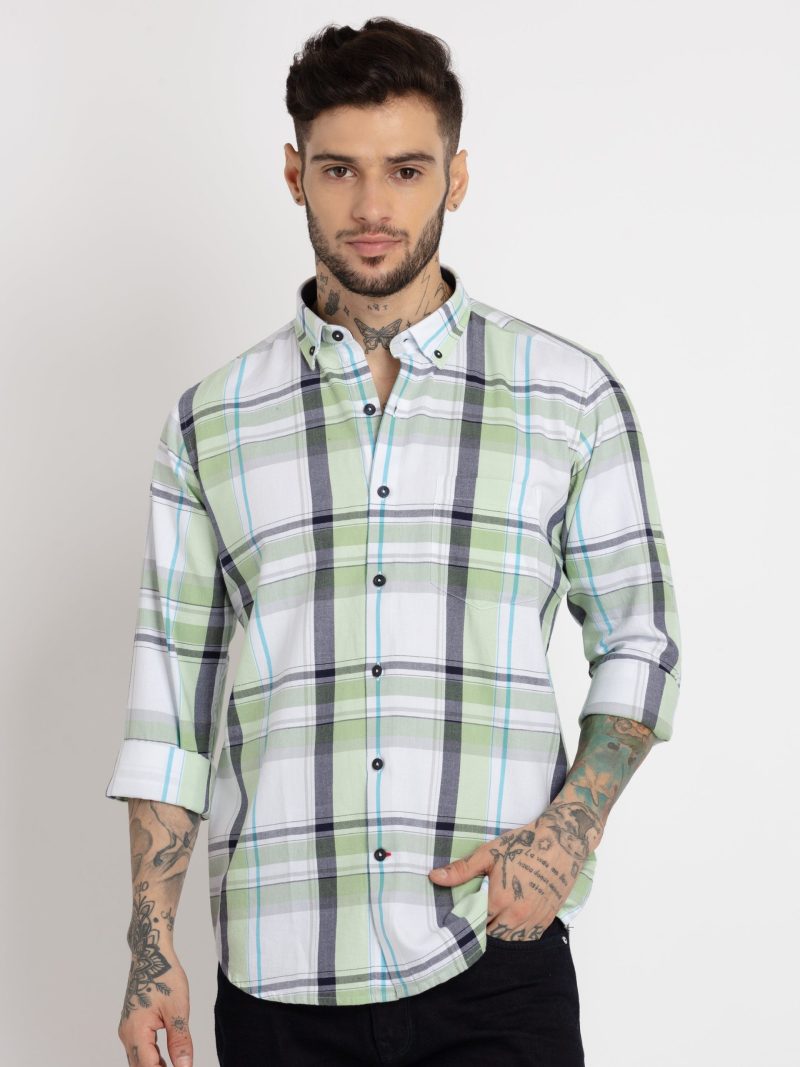 Status Quo Mens Checkered Cotton Slim Fit Shirt