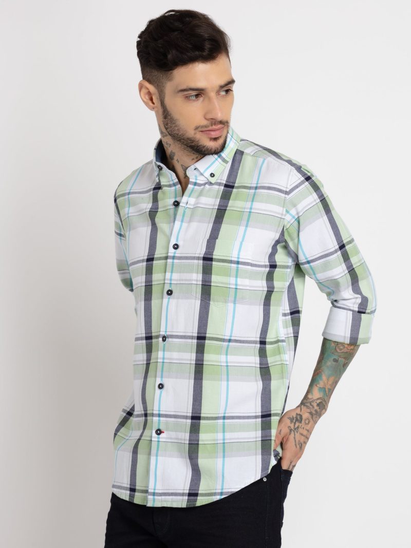Status Quo Mens Checkered Cotton Slim Fit Shirt