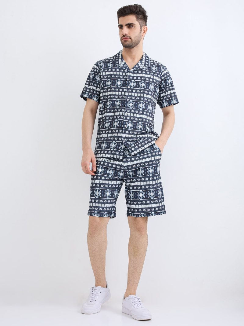 Status Quo Mens Knitted Solid Cuban Collar Half Sleeves Regular Fit Shirt