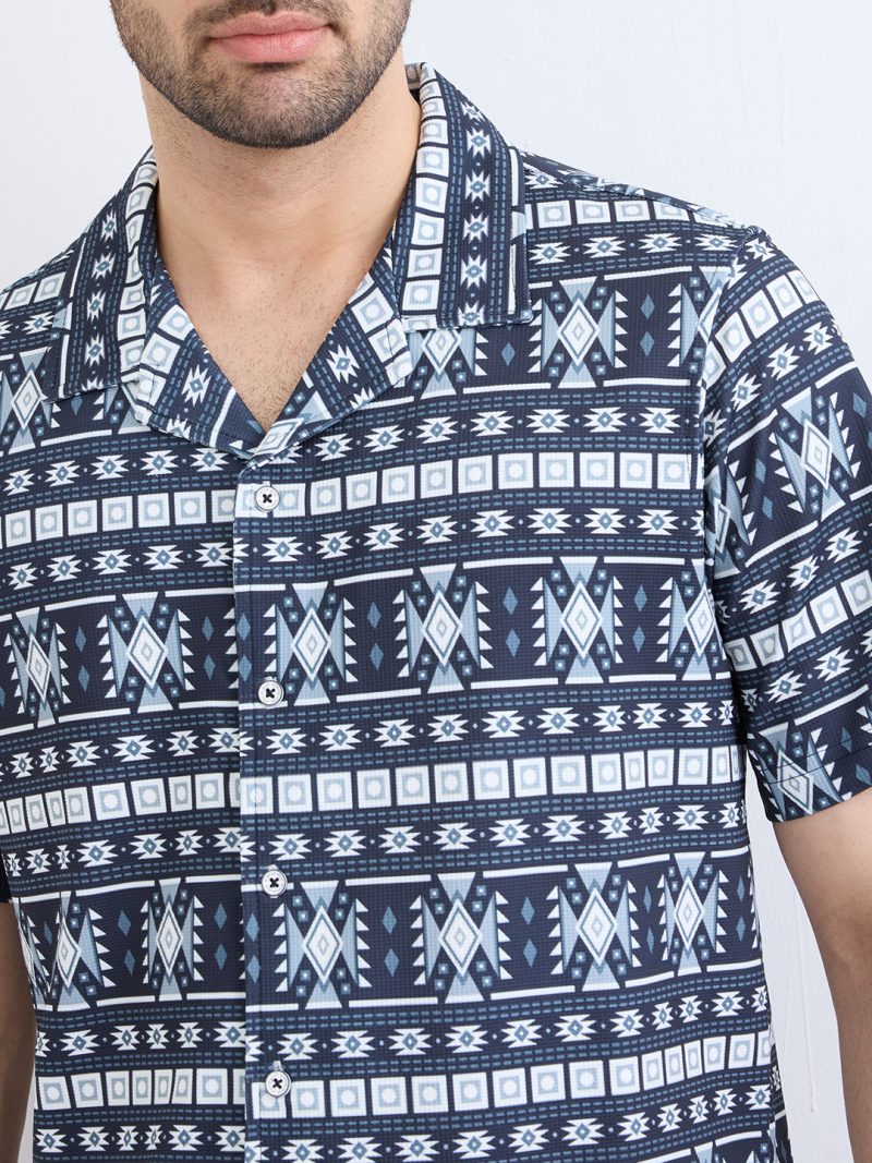 Status Quo Mens Knitted Solid Cuban Collar Half Sleeves Regular Fit Shirt