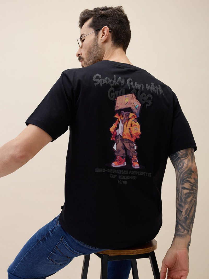 Status Quo Men'S Printed Round Neck Half Sleeves Oversized Tshirt