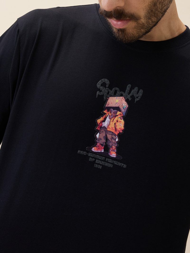 Status Quo Men'S Printed Round Neck Half Sleeves Oversized Tshirt