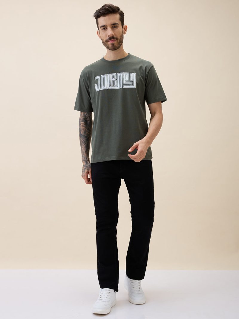 Status Quo Men'S Printed Round Neck Half Sleeves Oversized Tshirt