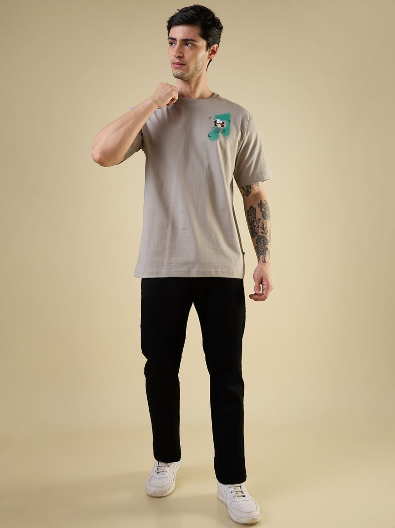 Status Quo Men'S Placement Graphic Printed Round Neck Half Sleeves Oversized Fit Tshirt