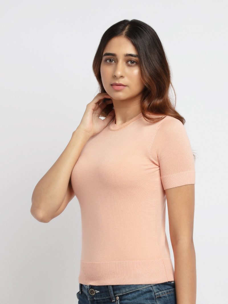 Status Quo Status Quo Women Solid Round Neck Half Sleeves Regular Fit Sweater