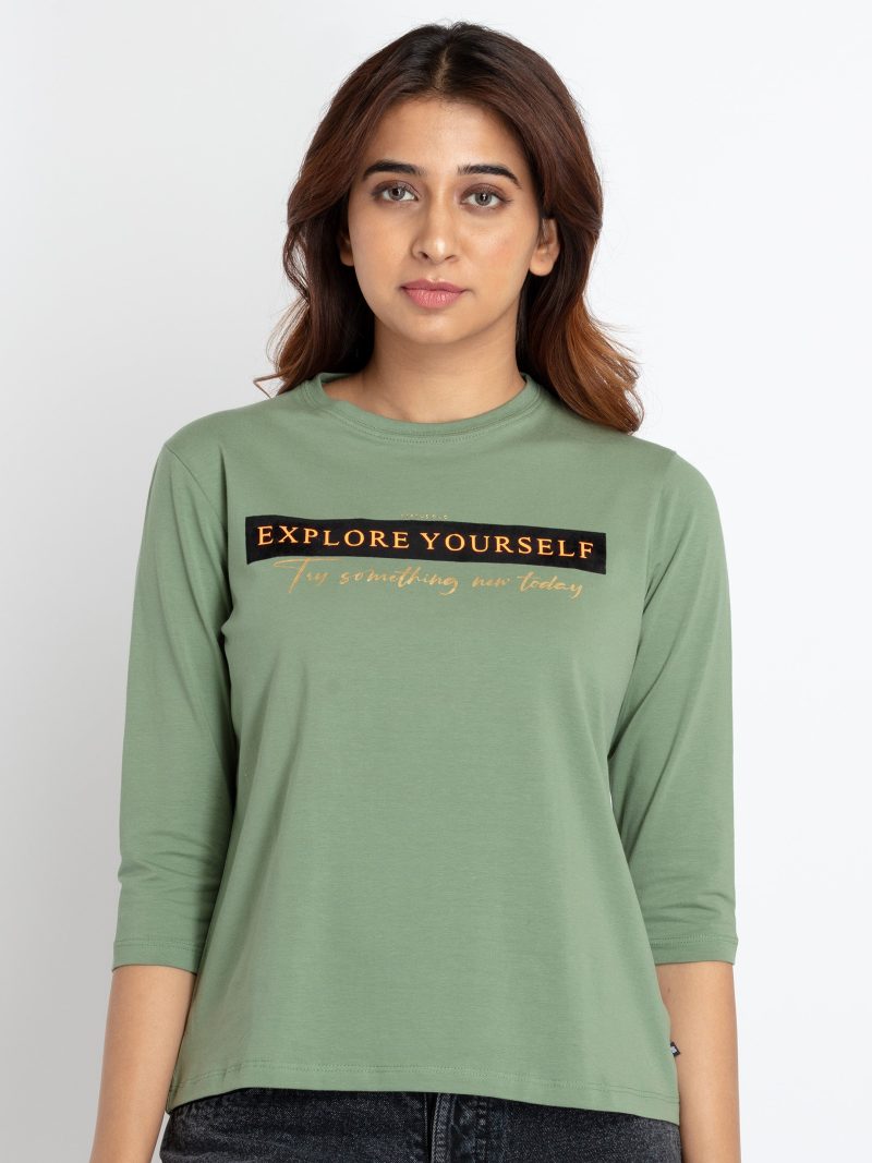 Status Quo Women Printed Round Neck Regular Fit Tshirt