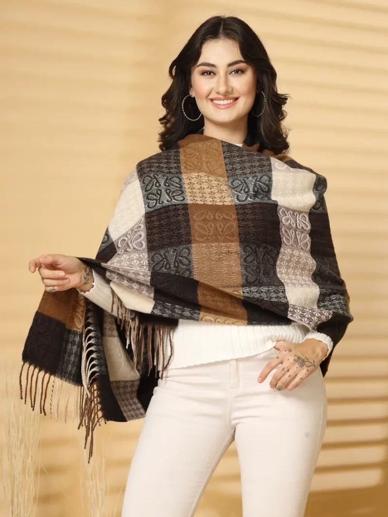 Women Checked Woollen Shawl
