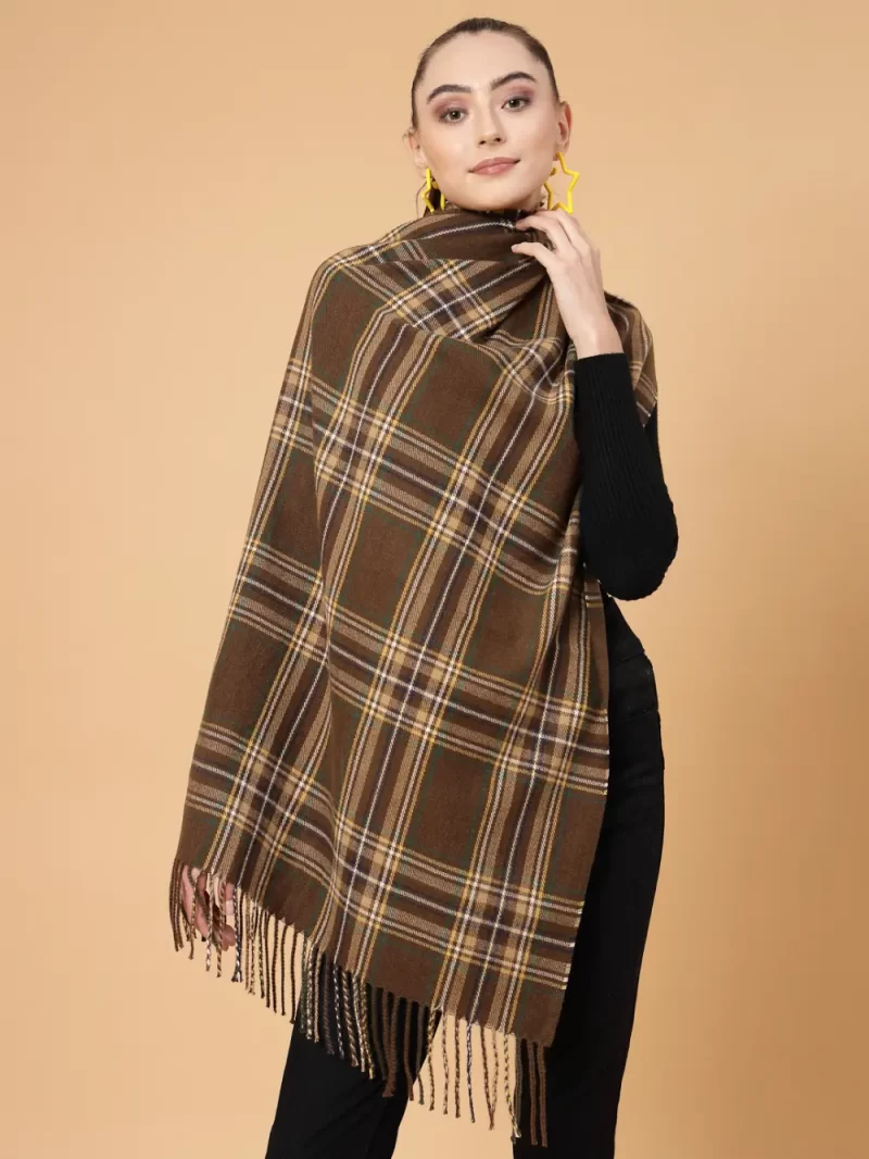 Women Checked Stole With Tasselled Border