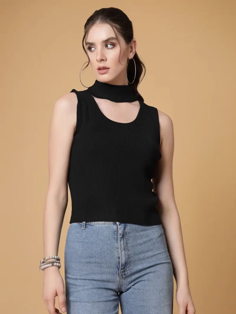 Self Design High Neck Cut Out Top