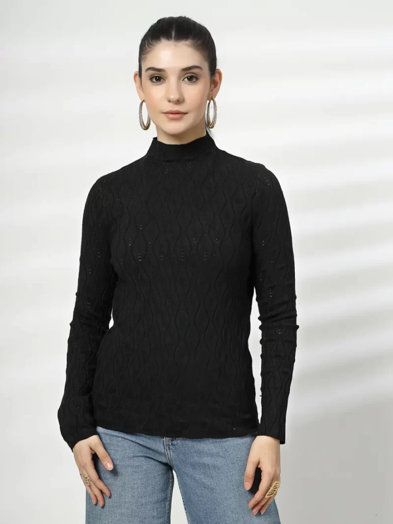 Women Self Design High Neck Top