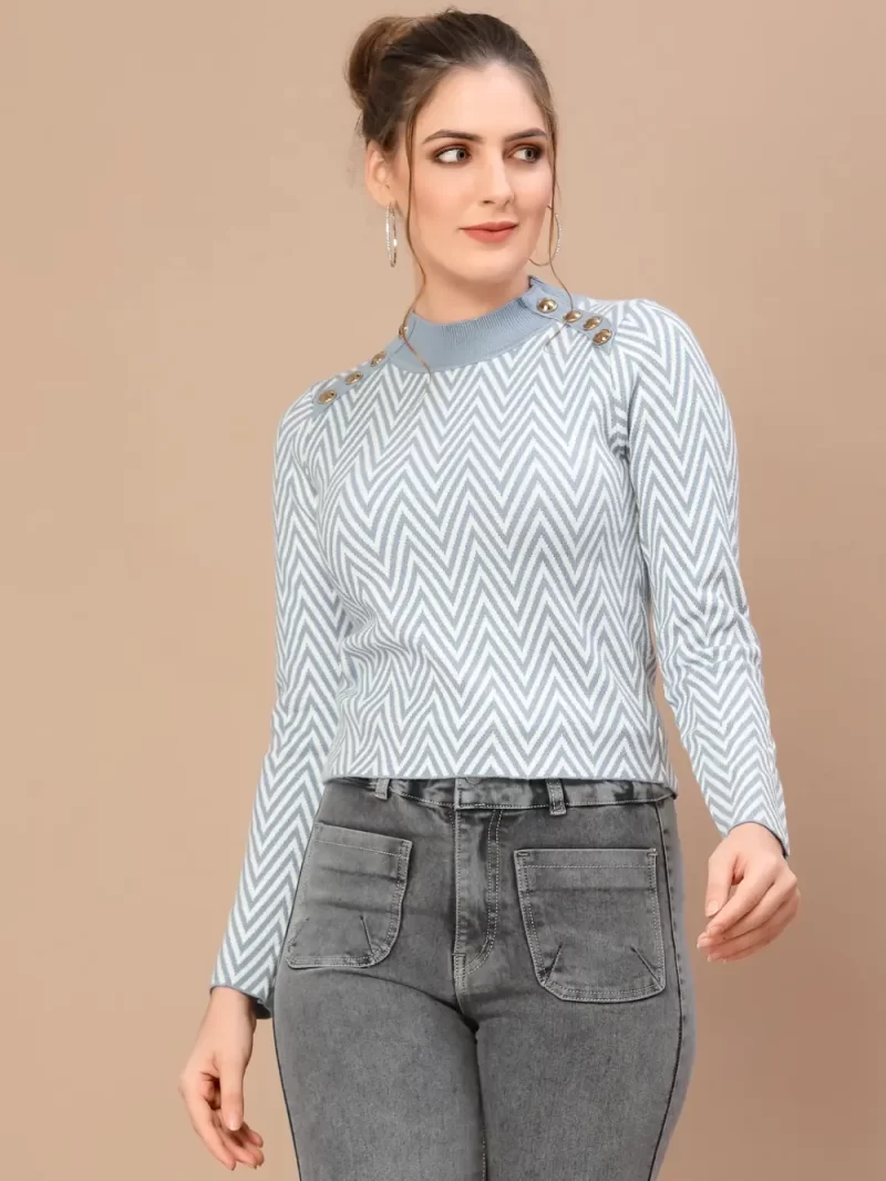 Women Chevron Woven High Neck Top