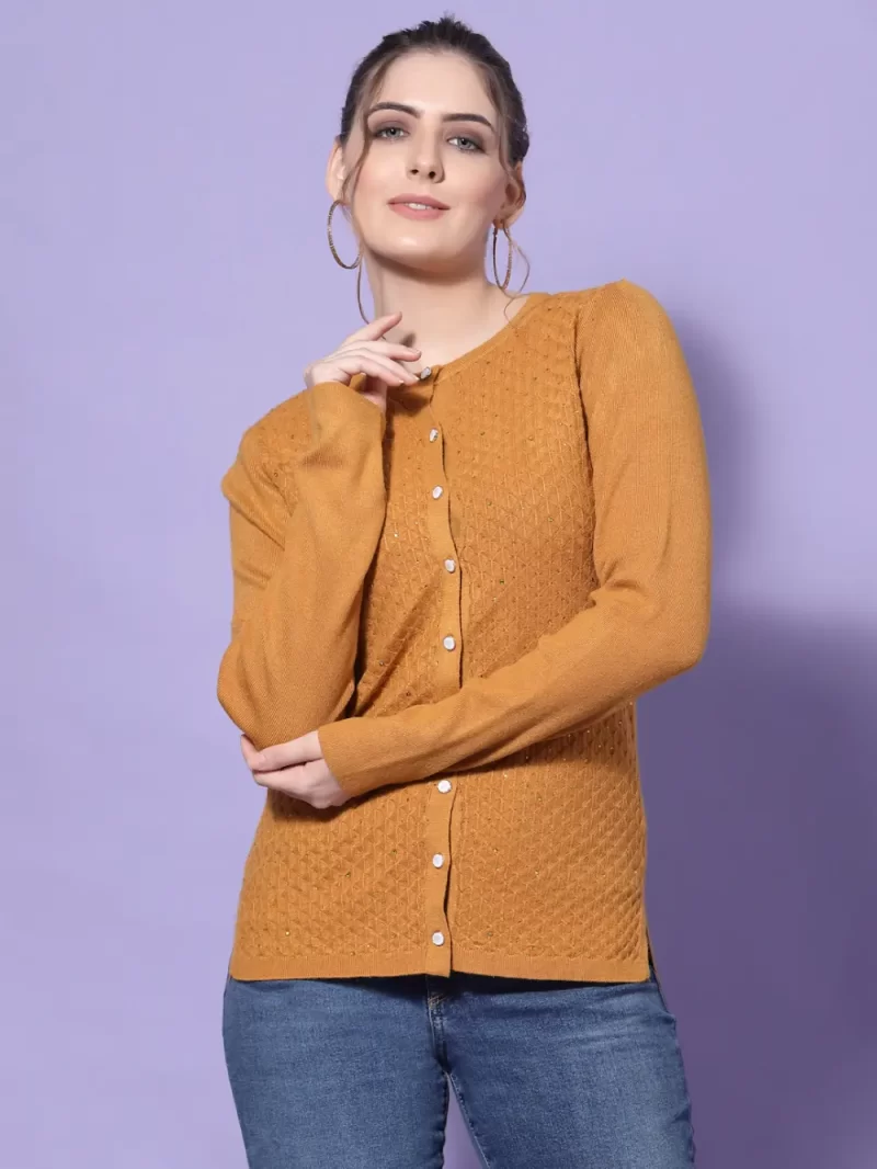 Women Embellished Round Neck Nylon Cardigan