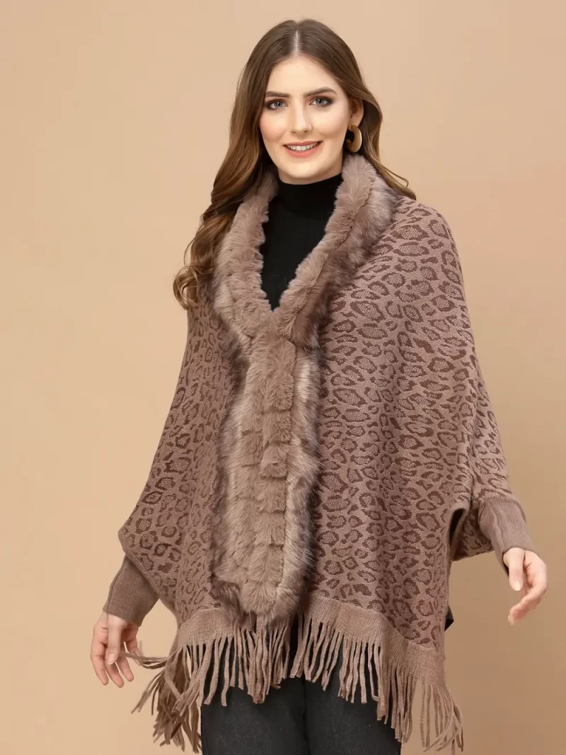 Women Brown Animal Poncho
