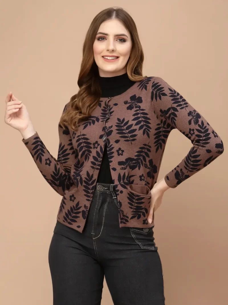 Women Cable Knit Nylon Long Sleeves Cardigan