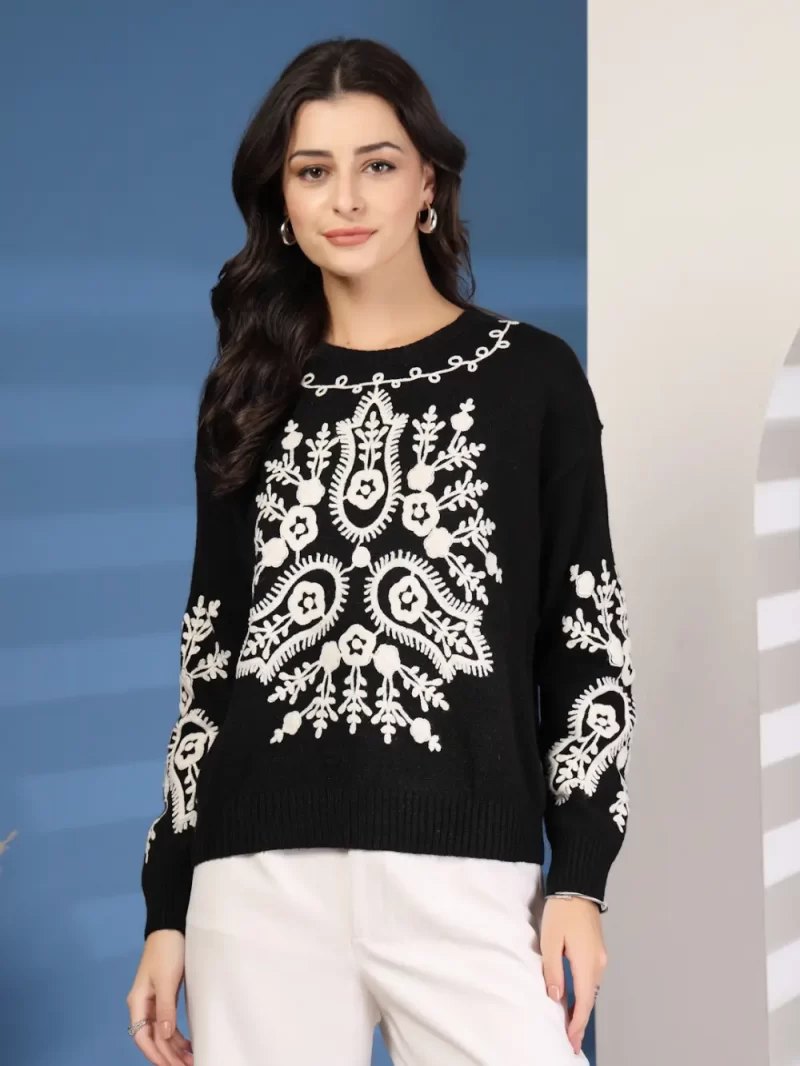 Women Embroidered Ethnic Motifs Round Neck Top